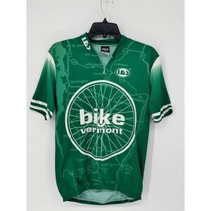 Louis Garneau Cycling Jersey Mens Size Large Green Good Bike Vermont Map Graphic